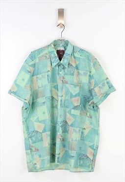 Vintage Abstract Patterned Shirt in Green - 46