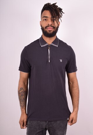TRUSSARDI MENS VINTAGE POLO SHIRT MEDIUM BLACK 90S