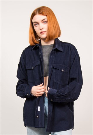 90'S VINTAGE BLUE GRUNGE BOYFRIEND CORD SHIRT