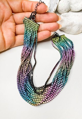LAYERED RAINBOW RHINESTONE CHOKER
