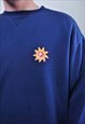 BLUE SWEATSHIRT WITH FLOWER, 90S SWISS MEN SWEATSHIRT
