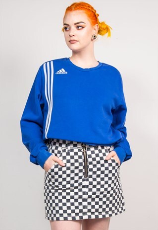 90'S VINTAGE BLUE ADIDAS THREE STRIPE SWEATSHIRT JUMPER