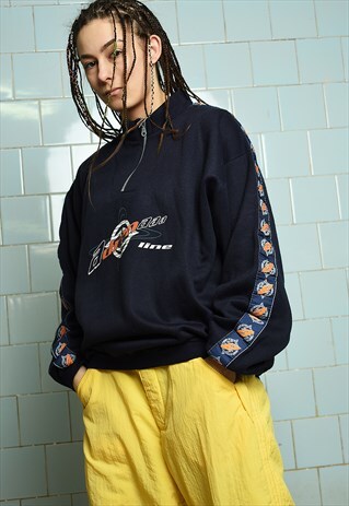 VINTAGE 80S 1/4 ZIP LOGO SLOGAN SWEATSHIRT JUMPER PULLOVER