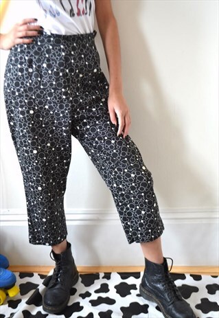 VINTAGE 90'S HIGH WAISTED CIRCLE PRINT STRETCH TROUSERS