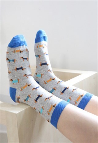 DACHSHUND DOGS PRINT SOCKS IN GREY