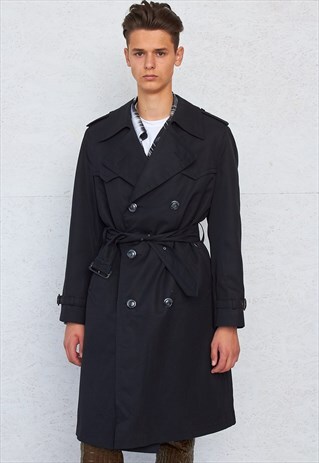 VINTAGE BLACK STRELLSON LONG TRENCH COAT