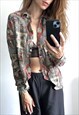 SCARF PRINT PATCHWORK 80S CASUAL BLOUSE LARGE