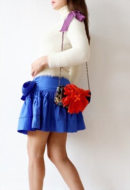 Y2k Ruffled Mini Skirt Funky Bright Blue Vintage Skirt