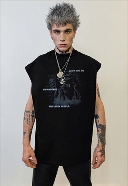 Gothic sleeveless t-shirt crying saint tank top creepy vest