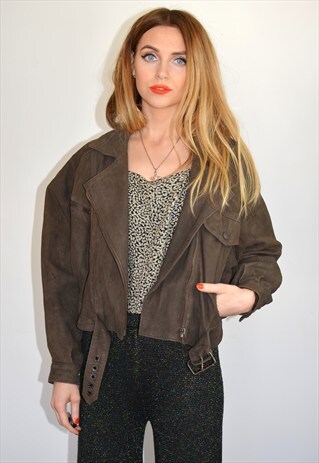 VINTAGE 70S BROWN LEATHER CROPPED BIKER JACKET