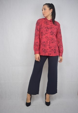 VINTAGE RED FLOWER PRINT CLASSIC 70'S SHIRT