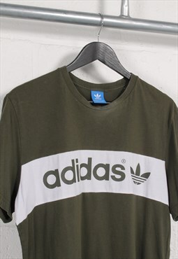 Vintage Adidas T-Shirt in Green Crewneck Sports Tee Medium