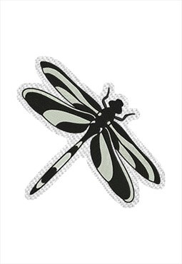 Embroidered Colore Black Dragonfly iron on patch / sew on