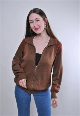 Vintage high neck zipped up brown sweatshirt 