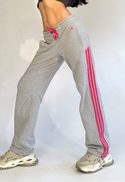 00s Adidas Grey & Pink 3 Stripes Straight Leg Joggers