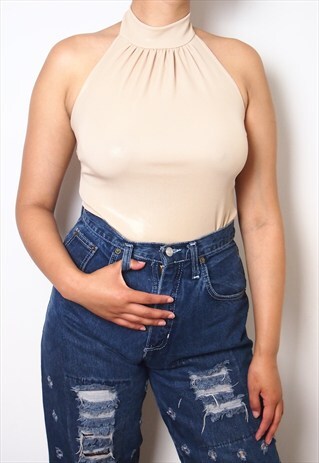CAMEL BEIGE GOLD HALTER TOP
