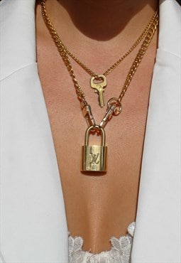 Reworked Louis Vuitton Padlock Necklace with double chain