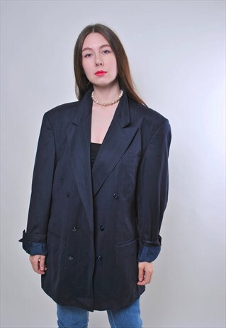 VINTAGE OVERSIZED STRIPED WOOL BLAZER JACKET