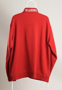 Oklahoma Vintage 1/4 buttons Logo Sweatshirt Red 