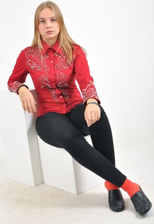 VINTAGE EMBROIDERED SHIRT IN RED