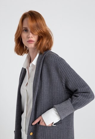 STRIPED KNITWEAR MAXI CARDIGAN GREY