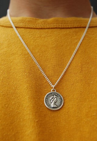 24" SILVER QUEEN ELIZABETH COIN NECKLACE
