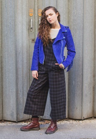 COBALT BLUE SUEDE FRINGE BIKER JACKET