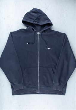 90s Nike Blue Embroidered Minimal Logo Zip Up Hoodie - B2847