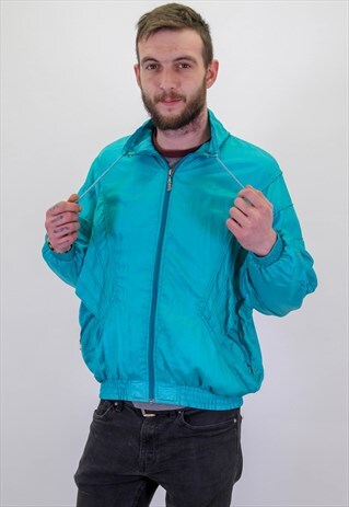 VINTAGE FESTIVAL PATTERN SHELL JACKET IN GREEN LARGE