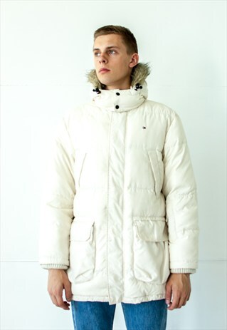 VINTAGE RETRO WHITE TOMMY HILFIGER WINTER COAT JACKET