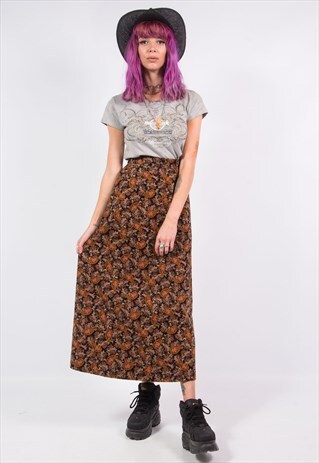 VINTAGE 70'S PAISLEY FLORAL MIDI CORD SKIRT