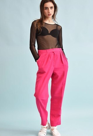 90'S RETRO REGULAR WAIST CLASSIC CUT PINK TROUSERS