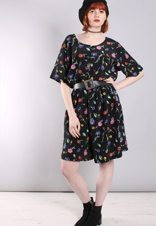 VINTAGE 80S FLORAL PATTERNED CULOTTE PLAYSUIT
