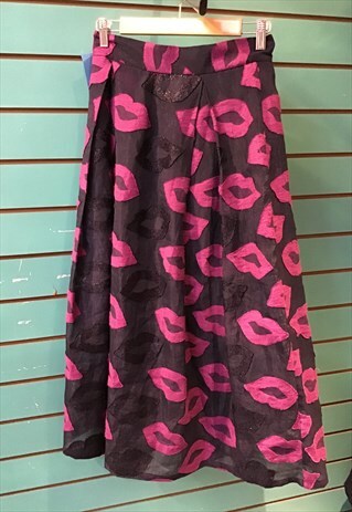 VINTAGE 80S HIGH WAIST SKIRT PINK LIPS METALLIC
