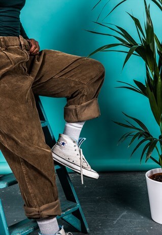 VINTAGE DOCKERS TROUSERS IN BROWN CORDUROY WITH HIGH-WAIST