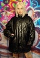 FAUX LEATHER BOMBER OVERSIZE PU PUFFER LOOSE COAT IN BLACK