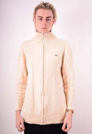 LACOSTE MENS VINTAGE CARDIGAN SWEATER MEDIUM BEIGE 90S