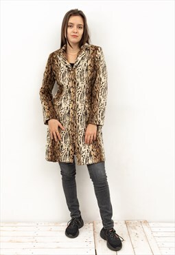 Faux Fur UK 12 Animal Print Over Coat EU 40 Jacket Leopard