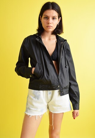 90'S RETRO BLACK SHIMMER WATERPROOF ATHLEISURE JACKET