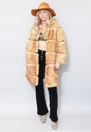 VINTAGE 1970'S HONEY BROWN PELTED FAUX FUR COAT