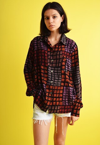 90'S RETRO MOD CHECKED OVERSIZED SHIRT TOP