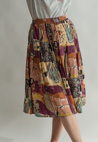VINTAGE 70S BOHO PATTERNED MIDI SKIRT