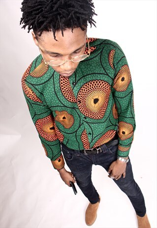 GRANDAD COLLAR AFRICAN PRINT SHIRT