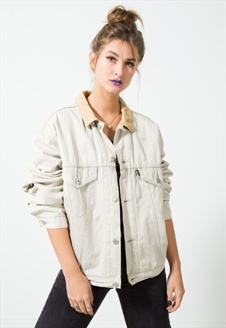 VINTAGE 80S ORIGINAL LEVI'S LINED DENIM JACKET BEIGE / S1679