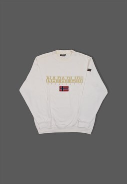Vintage 90s Napapijri Spellout Logo Sweatshirt in White