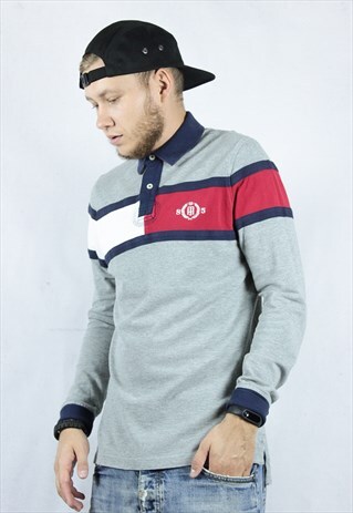 MENS TOMMY HILFIGER LOGO LONG SLEEVE POLO SHIRT TOP