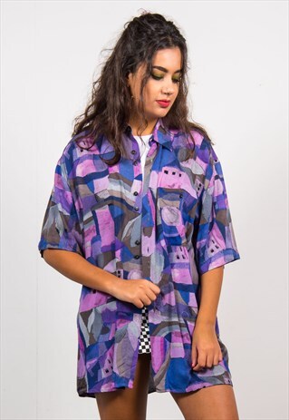VINTAGE 90'S PURPLE PATTERN SHORT SLEEVE SHIRT