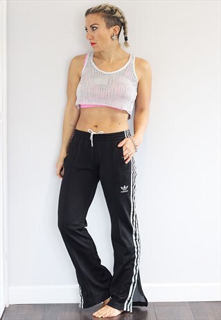 VINTAGE 1990S ADIDAS BLACK 3 STRIPE LOW RISE TRACK PANTS