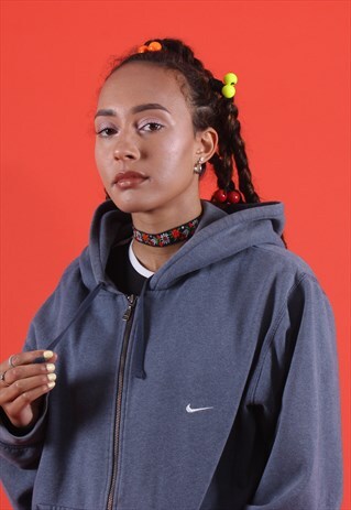 BLUE NIKE EMBROIDERED ZIP UP HOODIE