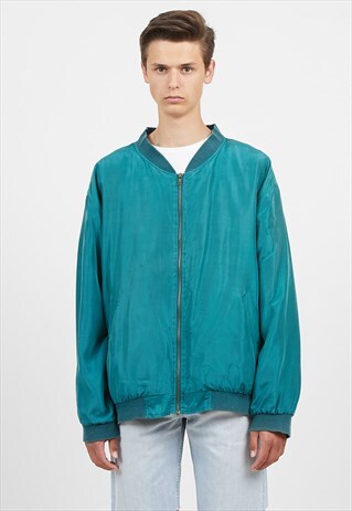 VINTAGE GREEN BOGARI BOMBER SILK JACKET